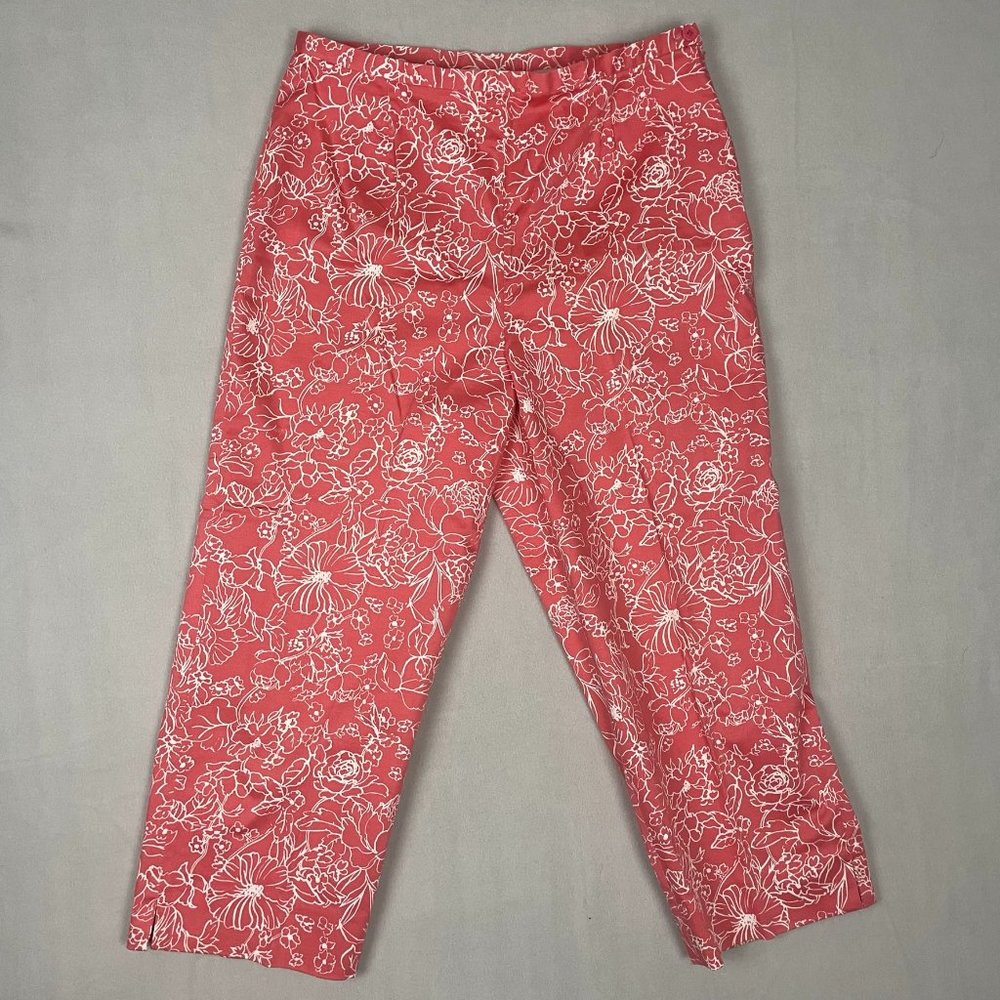 Sutton Studio Women's Cropped Cotton Pants Floral Pink White Size 12